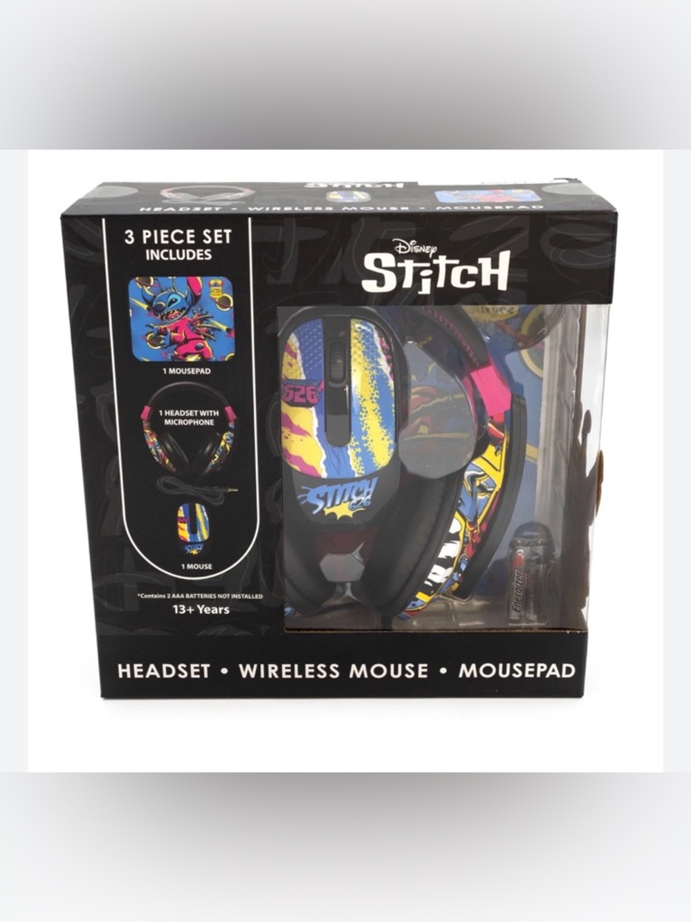 Disney Stitch Headset with Microphone, Wireless Mouse, and Mouse Pad Tech Bundle